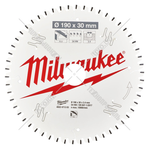 Пильный диск 190х2,4х30 мм Z54 по алюминию Milwaukee (4932471303) купить в Гродно фото 2