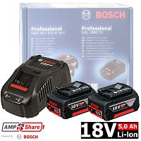 Аккумулятор GBA 18V 5,0 Ah Professional (2 шт) + зарядное GAL 1880 CV BOSCH (1600A00B8J) купить в Гродно