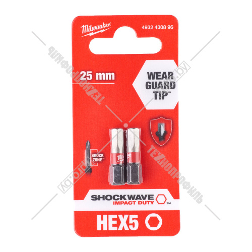 Бита Shockwave Impact Duty HEX5.0 мм 25 мм (2 шт) Milwaukee (4932430896) купить в Гродно
