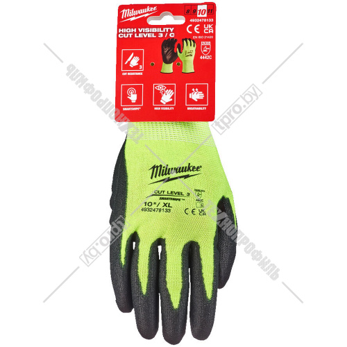 Защитные сигнальные перчатки (Ур.3 / размер 10/XL / 1 пара) с защитой от порезов Milwaukee (4932478133) купить в Гродно