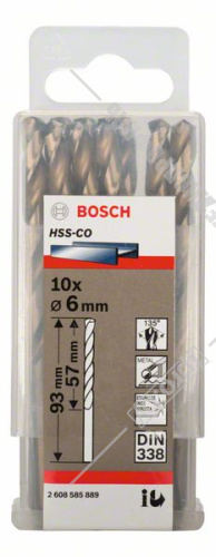 Сверло по металлу HSS-Co 6x57x93 мм (10 шт) BOSCH (2608585889) купить в Гродно