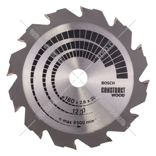 Пильный диск 160х2,6х20/16 мм Z12 Construct Wood BOSCH (2608640630) купить в Гродно фото 2