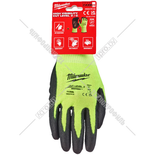Защитные сигнальные перчатки (Ур.3 / размер 11/XXL / 1 пара) с защитой от порезов Milwaukee (4932478134) купить в Гродно