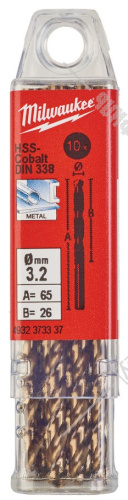 Сверло по металлу 3,2x65 мм HSS-Co (10 шт) Milwaukee (4932373337) купить в Гродно