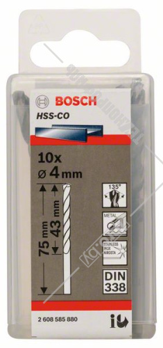 Сверло по металлу HSS-Co 4x43x75 мм (10 шт) BOSCH (2608585880) купить в Гродно