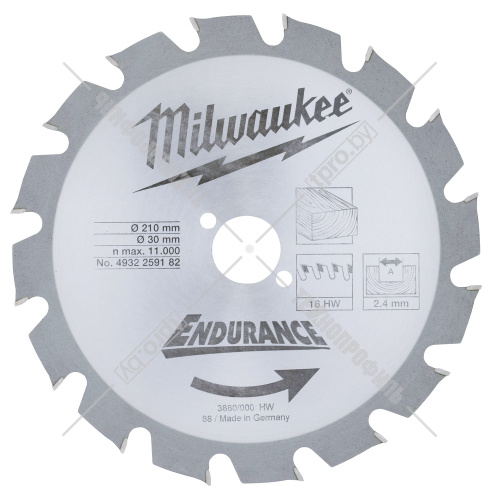 Пильный диск 210х2,4х30 мм Z16 Milwaukee (4932259182) купить в Гродно фото 2