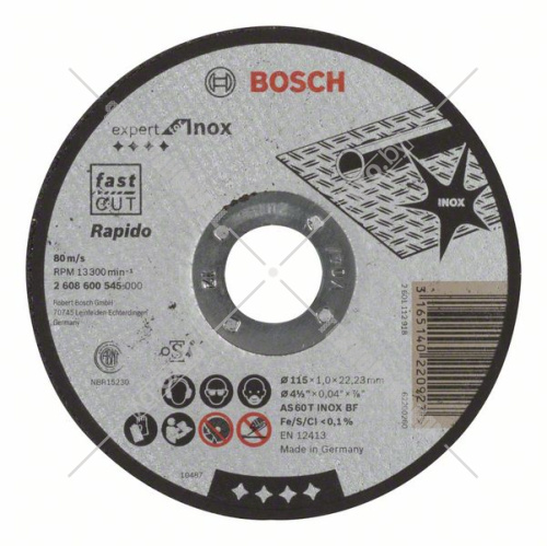 Отрезной круг 115х1,0х22,23 мм Expert for Inox Rapido BOSCH (2608600545) купить в Гродно