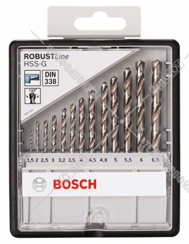 Набор сверл по металлу Robust Line HSS-G 1,5-6,5 мм (13 шт) BOSCH (2607010538) купить в Гродно