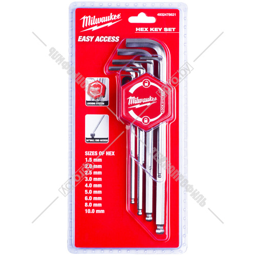 Набор шестигранных ключей 1,5 - 10 мм (9 шт) Easy Access Milwaukee (4932478621) купить в Гродно