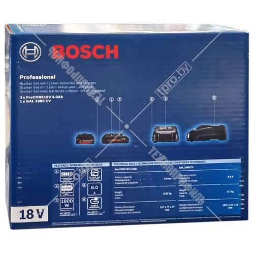 Аккумулятор ProCORE18V 4.0 Ah (3 шт) + зарядное GAL 1880 CV BOSCH (0615990N2G) купить в Гродно фото 3