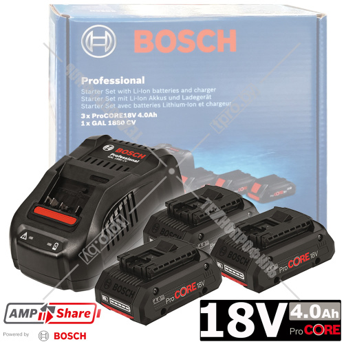 Аккумулятор ProCORE18V 4.0 Ah (3 шт) + зарядное GAL 1880 CV BOSCH (0615990N2G) купить в Гродно