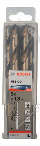Сверло по металлу 13x101x151 мм HSS-Co (5 шт) BOSCH (2608585905) купить в Гродно