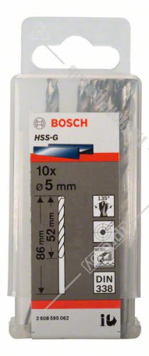 Сверло по металлу HSS-G 5x52x86 мм (10 шт) BOSCH (2608595062) купить в Гродно