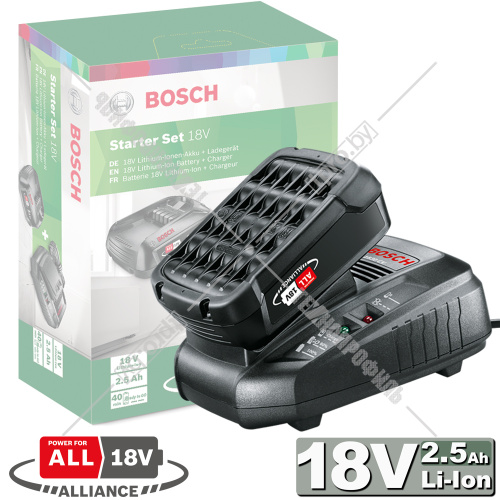 Аккумулятор PBA 18V 2.5 Ah (1 шт) + зарядное AL 1830 (Starter Set) BOSCH (1600A00K1P) купить в Гродно