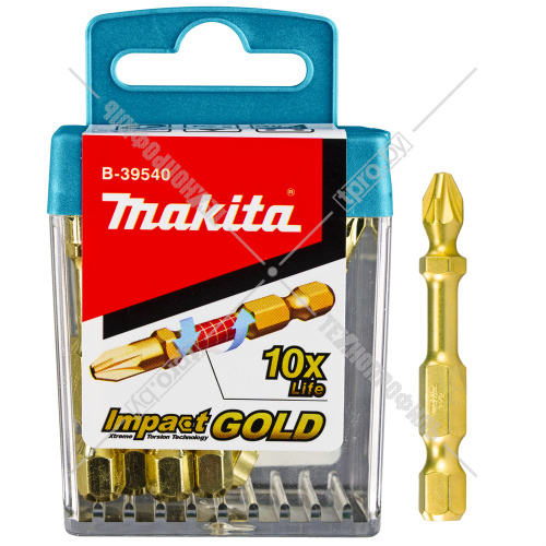 Бита крестообразная Impact Gold Torsion PZ2 50 мм C-form (10 шт) MAKITA (B-39540) купить в Гродно