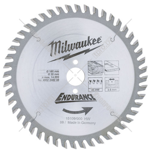 Пильный диск 160х2,6х20 мм Z48 Milwaukee (4932248233) купить в Гродно фото 2