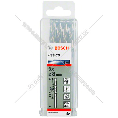 Сверло по металлу 8x75x117 мм HSS-Co (5 шт) BOSCH (2608585894) купить в Гродно фото 3