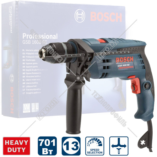 Дрель ударная GSB 1600 RE Professional BOSCH (0601218121) купить в Гродно