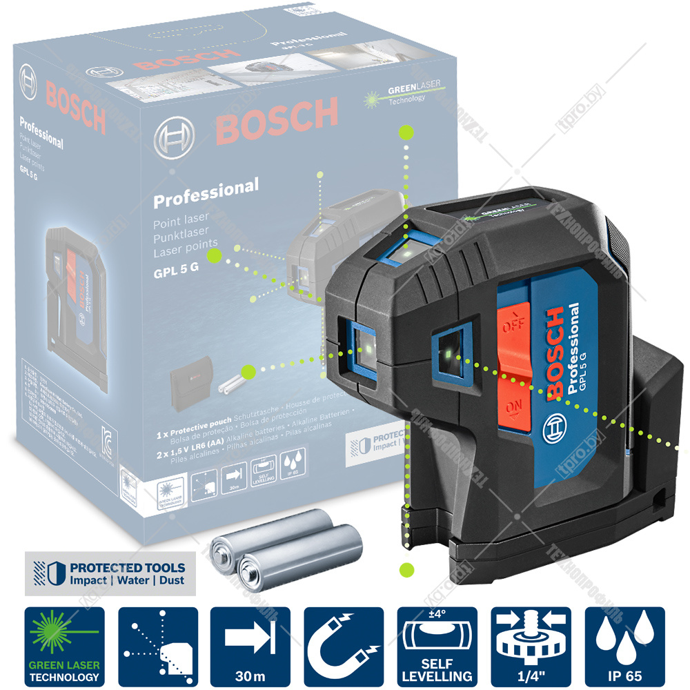 BOSCH 0601066P00 Point Laser GPL 5 G Professional with 2 battery (AA) and  Pouch