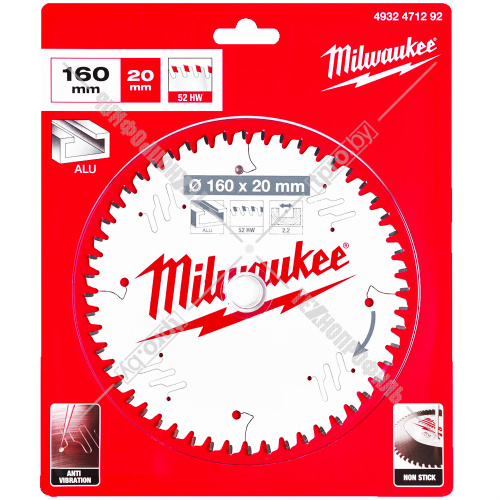 Пильный диск 160х2,2х20 мм Z52 Alu Milwaukee (4932471292) купить в Гродно
