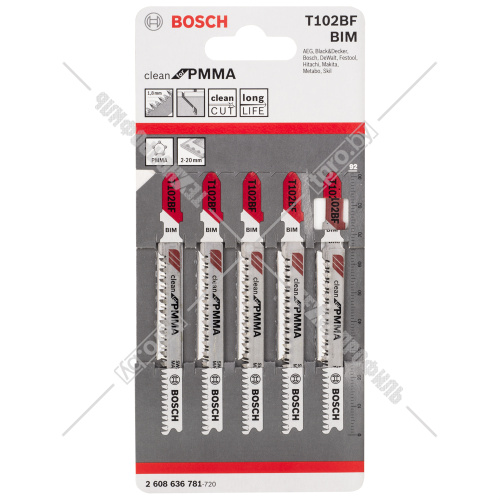 Пилка для лобзика T 102 BF Clean for PMMA (5 шт) BOSCH (2608636781) купить в Гродно