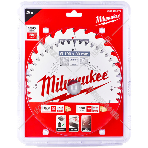 Пильный диск 190х2,1х30 мм Z24 / Z48 (набор из 2 шт) Milwaukee (4932479574) купить в Гродно