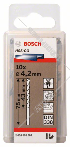 Сверло по металлу HSS-Co 4,2x43x75 мм (10 шт) BOSCH (2608585882) купить в Гродно