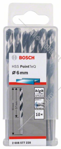 Сверло по металлу 6х93 мм HSS PointTeQ (10 шт) BOSCH (2608577228) купить в Гродно