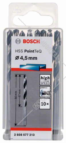 Сверло по металлу 4,5х80 мм HSS PointTeQ (10 шт) BOSCH (2608577213) купить в Гродно
