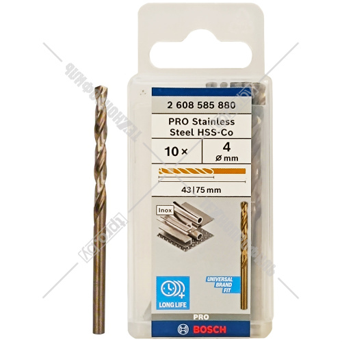 Сверло по металлу HSS-Co 4x43x75 мм (10 шт) BOSCH (2608585880) купить в Гродно