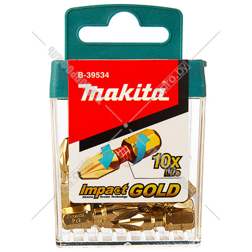 Бита крестообразная Impact Gold Torsion PZ2 25 мм C-form (10 шт) MAKITA (B-39534) купить в Гродно фото 3