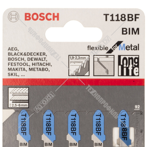 Пилка для лобзика T118BF Flexible for Metal (5 шт) BOSCH (2608634503) купить в Гродно фото 2