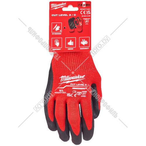 Защитные перчатки (Ур.3 / размер 9/L / 1 пара) с защитой от порезов Milwaukee (4932471421) купить в Гродно