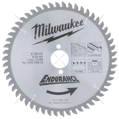 Пильный диск 190х2,8х30 мм Z54 Milwaukee (4932346512) купить в Гродно фото 2