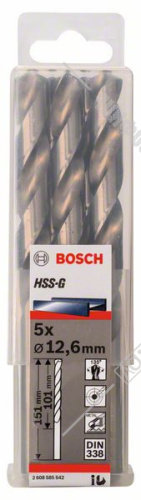 Сверло по металлу HSS-G 12,6x101x151 мм (5 шт) BOSCH (2608585542) купить в Гродно