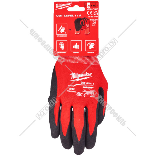 Защитные перчатки (Ур.1 / размер 8/M / 1 пара) с защитой от порезов Milwaukee (4932471416) купить в Гродно
