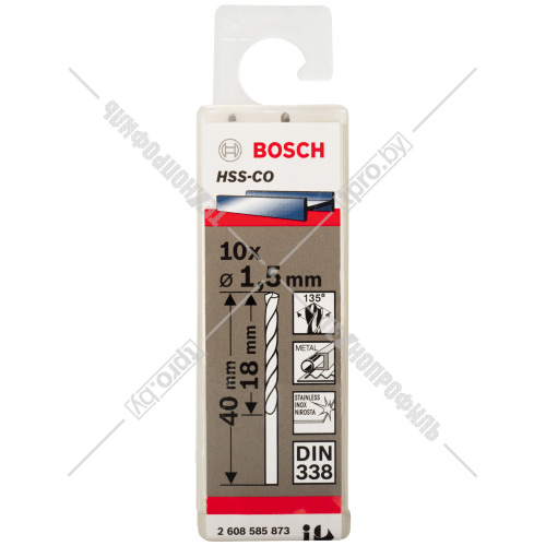 Сверло по металлу HSS-Co 1,5x18x40 мм (10 шт) BOSCH (2608585873) купить в Гродно
