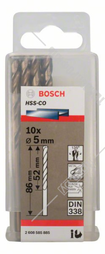 Сверло по металлу HSS-Co 5x52x86 мм (10 шт) BOSCH (2608585885) купить в Гродно