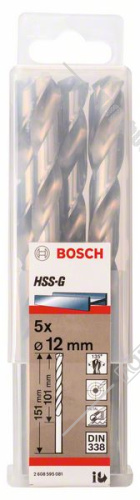 Сверло по металлу HSS-G 12x101x151 мм (5 шт) BOSCH (2608595081) купить в Гродно