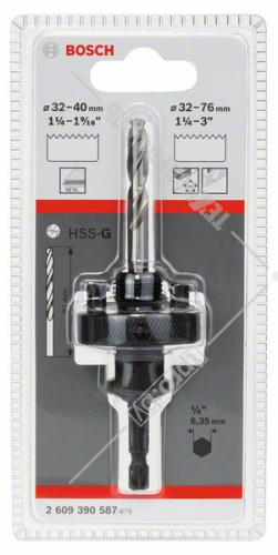 Адаптер 1/4" для коронок 32-76 мм + центровочное сверло HSS-G BOSCH (2609390587) купить в Гродно