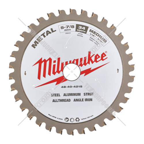 Пильный диск по металлу 150x1,65х20 мм Z34 Milwaukee (48404215) купить в Гродно фото 2