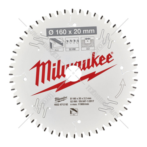Пильный диск 160х2,2х20 мм Z52 Alu Milwaukee (4932471292) купить в Гродно фото 2