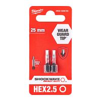 Бита Shockwave Impact Duty HEX2.5 мм (25 мм) 2 шт Milwaukee (4932430893) купить в Гродно