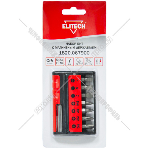 Набор бит (7 шт) с магнитным держателем ELITECH (1820.067900) купить в Гродно