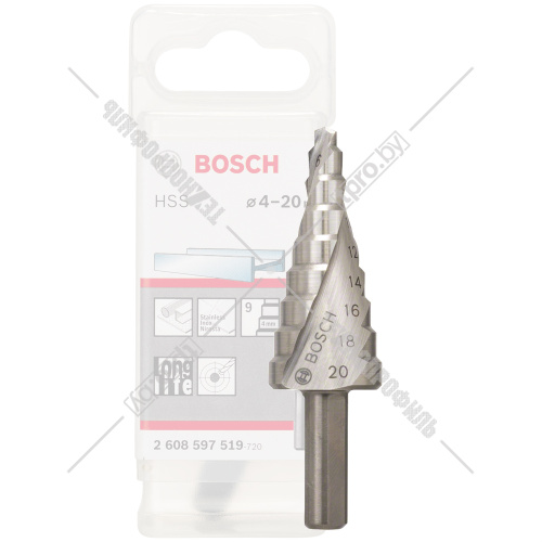 Ступенчатое сверло HSS 4-20 мм по металлу BOSCH (2608597519) купить в Гродно
