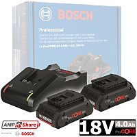 Аккумулятор ProCORE18V 4.0 Ah (2 шт) + зарядное GAL 18V-40 BOSCH (1600A01BA3) купить в Гродно