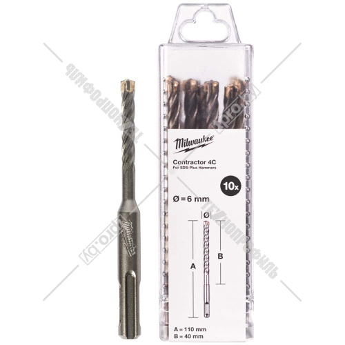 Бур по армированному бетону SDS-Plus CONTRACTOR 4C 6x50x110 мм (10 шт) Milwaukee (4932498868) купить в Гродно
