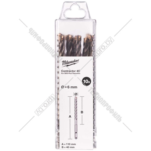 Бур по армированному бетону SDS-Plus CONTRACTOR 4C 6x50x110 мм (10 шт) Milwaukee (4932498868) купить в Гродно фото 2