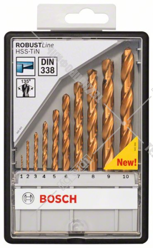 Набор сверл по металлу Robust Line HSS-TiN 1-10 мм (10 шт) BOSCH (2607010536) купить в Гродно