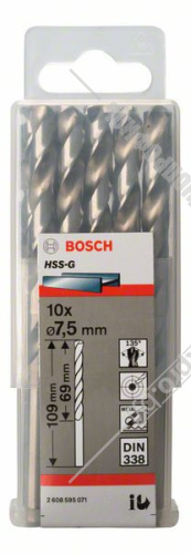 Сверло по металлу HSS-G 7,5x69x109 мм (10 шт) BOSCH (2608595071) купить в Гродно